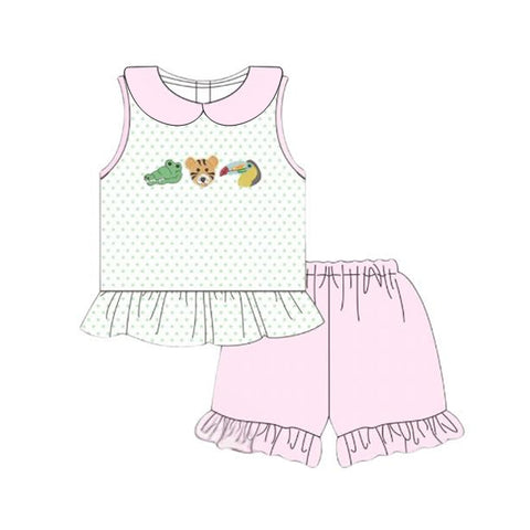 Preorder 11.20 MOQ 5 pcs GSSO2766 Animals Pink Girls Shorts Set
