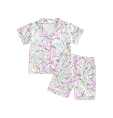 Preorder 11.20 MOQ 5 pcs GSSO2768 Easter Rabbit Carrot Girls Shorts Pajamas Set