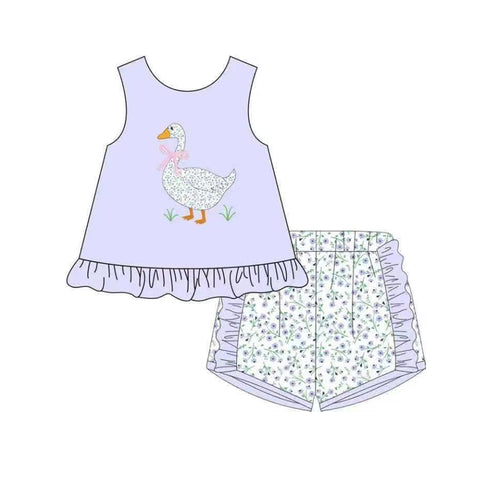 Preorder 11.21 MOQ 5 pcs GSSO2774 Goose Bows Purple Girls Shorts Set