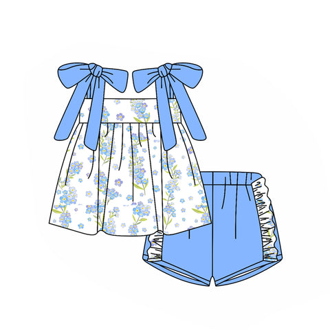 Preorder 11.23 MOQ 5 pcs GSSO2776 Flower Blue Girls Shorts Set