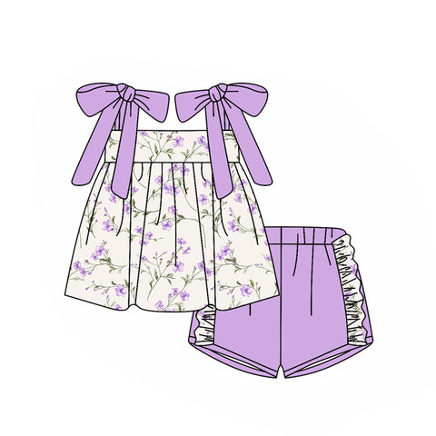 Preorder 11.23 MOQ 5 pcs GSSO2777 Flower Purple Girls Shorts Set