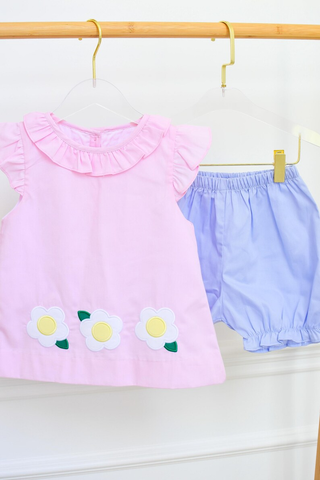 Preorder 11.24 MOQ 5 pcs GSSO2779 Flower Pink Girls Shorts Set