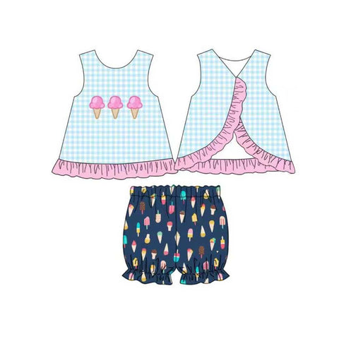 Preorder 11.24 MOQ 5 pcs GSSO2780 Ice Cream Blue Girls Shorts Set