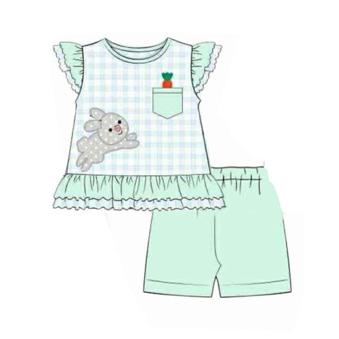 Preorder 11.25 MOQ 5 pcs GSSO2786 Easter Rabbit Green Girls Shorts Set