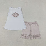 Embroidery Scallop Shells Kids Sibling Matching Clothes
