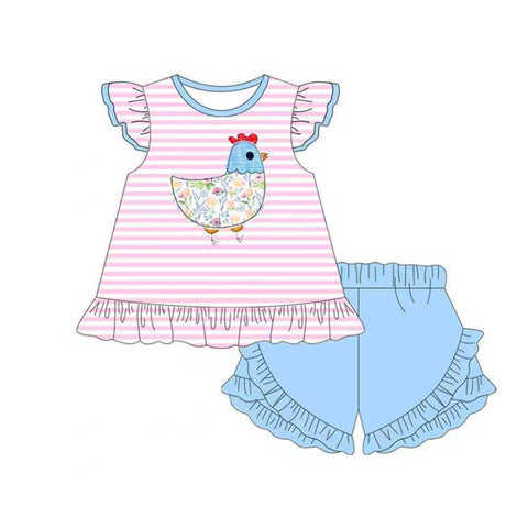 Preorder 11.25 MOQ 5 pcs GSSO2797 Chick Flower Pink Girls Shorts Set