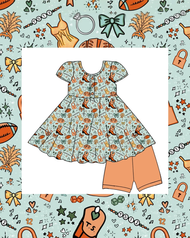 Preorder 11.25 MOQ 5 pcs GSSO2798 Flower Bows Orange Girls Shorts Set