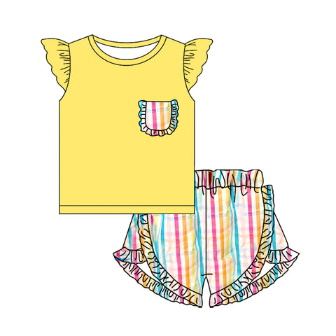 Preorder 12.01 MOQ 5 pcs GSSO2809 Stripe Yellow Girls Shorts Set