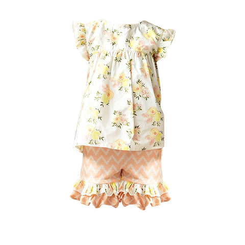 Preorder 12.01 MOQ 5 pcs GSSO2811 Flower Ruffles Girls Shorts Set