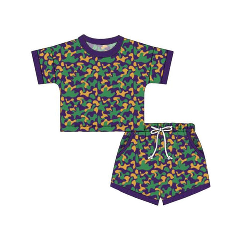 Preorder 12.01 MOQ 5 pcs GSSO2813 Mardi Gras Camo Boys Shorts Set
