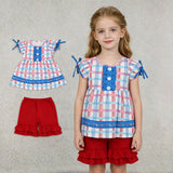 GSSO2815 4th of July Plaid Red Girls Shorts Outfits