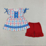 GSSO2815 4th of July Plaid Red Girls Shorts Outfits