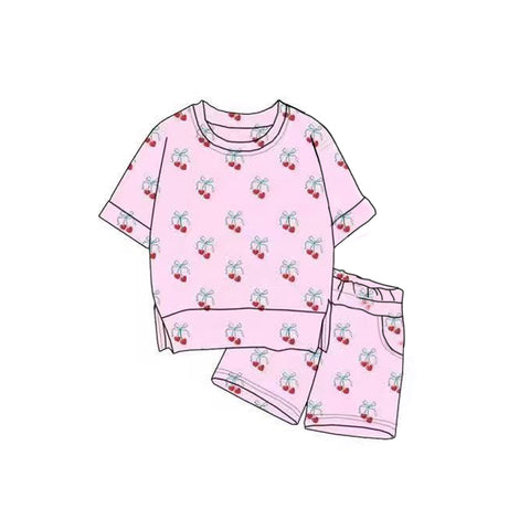Preorder 12.03 MOQ 5 pcs GSSO2816 Cherry Pink Girls Shorts Set
