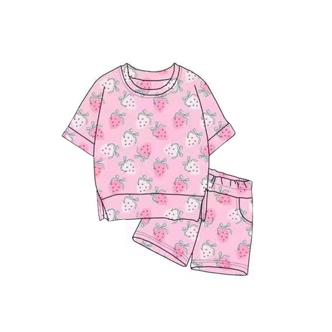 Preorder 12.03 MOQ 5 pcs GSSO2817 Strawberry Pink Girls Shorts Set