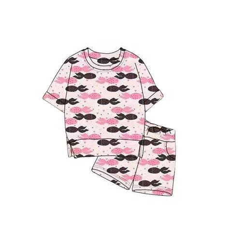 Preorder 12.03 MOQ 5 pcs GSSO2820 Fish Pink Girls Shorts Set
