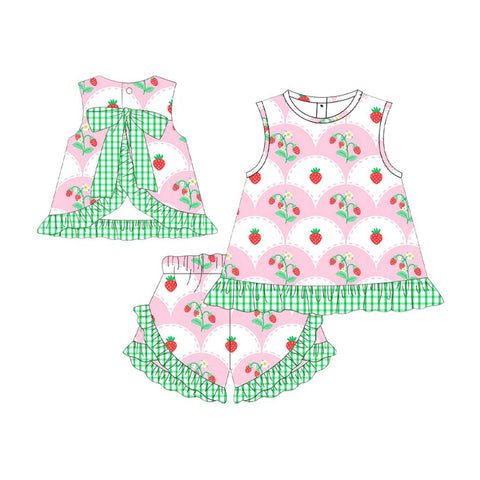 Preorder 12.03 MOQ 5 pcs GSSO2823 Strawberry Pink Green Girls Shorts Set