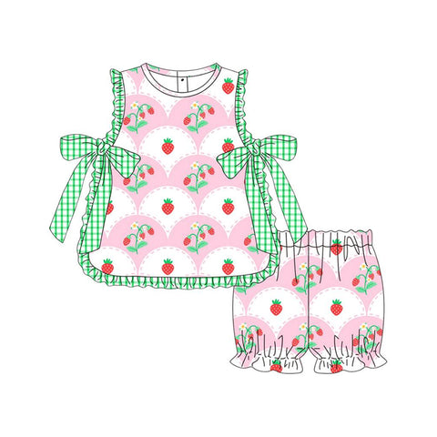Preorder 12.03 MOQ 5 pcs GSSO2824 Strawberry Pink Green Girls Shorts Set