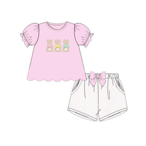Preorder 12.04 MOQ 5 pcs GSSO2829 Easter Rabbit Ruffles Pink Girls Shorts Set