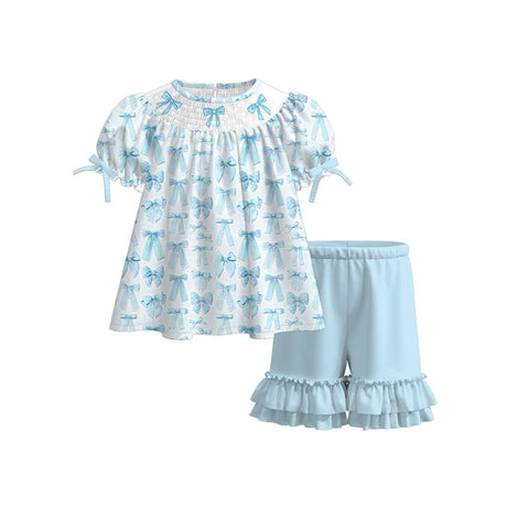 Preorder 12.05 MOQ 5 pcs GSSO2833 Coquette Bows Blue Girls Shorts Set