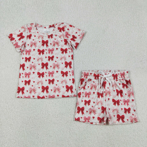 GSSO2835 Valentine's Day Bows Red Girls Shorts Set