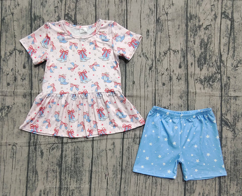 Preorder Samples GSSO2837 4th of July Bows Boots Girls Shorts Set