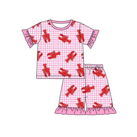 Preorder 12.06 MOQ 5 pcs GSSO2839 Crawfish Pink Plaid Girls Shorts Pajamas Set