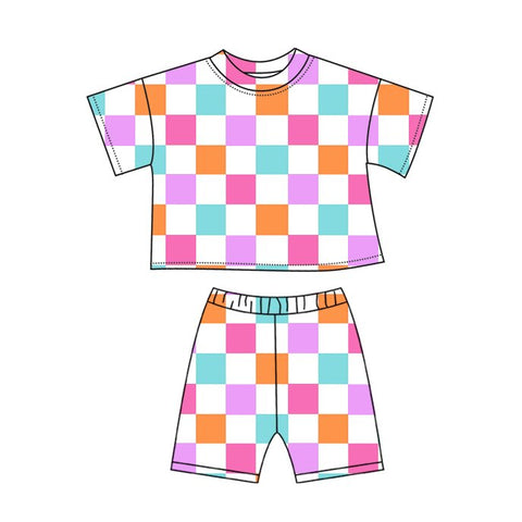 Preorder 12.13 MOQ 5 pcs GSSO2862 Colorful Plaid Girls Shorts Set