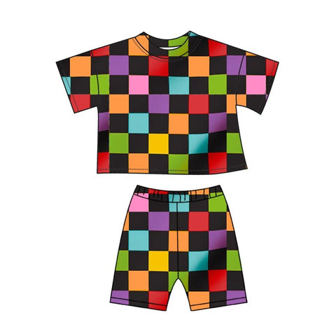 Preorder 12.13 MOQ 5 pcs GSSO2863 Colorful Plaid Girls Shorts Set