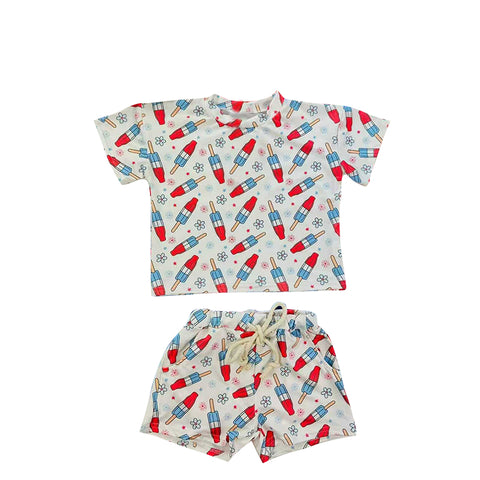 Preorder 12.13 MOQ 5 pcs GSSO2866 4th of July Popsicle Flower Girls Shorts Set