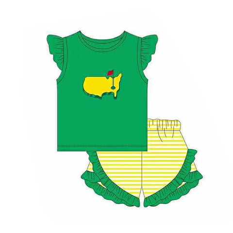 Preorder 12.14 MOQ 5 pcs GSSO2867 Golf Green Girls Shorts Set