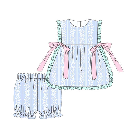 Preorder 12.14 MOQ 5 pcs GSSO2872 Flower Ruffles Bows Cute Girls Shorts Set