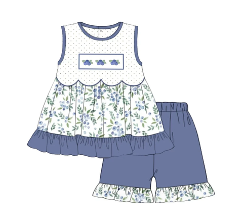 Preorder 12.14 MOQ 5 pcs GSSO2874 Blueberry Blue Girls Shorts Set