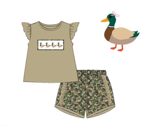 Preorder 12.14 MOQ 5 pcs GSSO2875 Mallard Ducks Camo Girls Shorts Set