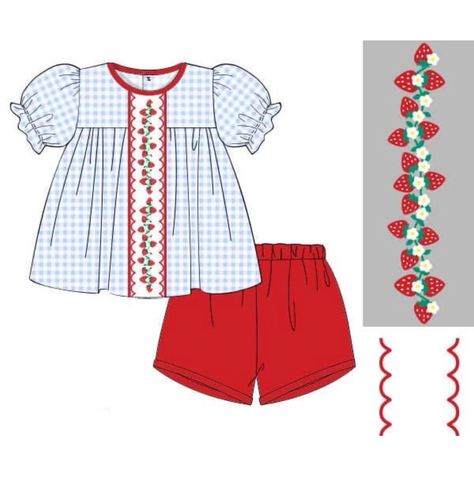 Preorder 12.14 MOQ 5 pcs GSSO2878 Strawberry Red Girls Shorts Set