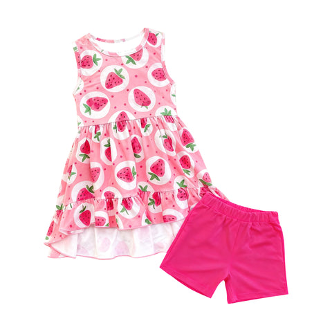 Preorder 12.14 MOQ 5 pcs GSSO2880 Strawberry Pink Girls Shorts Set