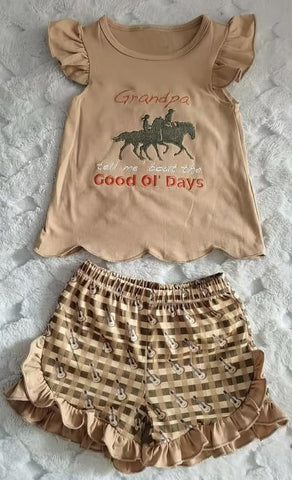 Preorder 12.14 MOQ 5 pcs GSSO2881 Horse riding Grandpa Girls Shorts Set