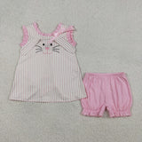 GSSO2924 Embroidery Easter Rabbit Pink Girls Shorts Set