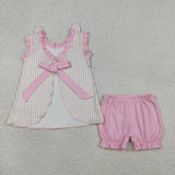 GSSO2924 Embroidery Easter Rabbit Pink Girls Shorts Set