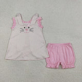 GSSO2924 Embroidery Easter Rabbit Pink Girls Shorts Set