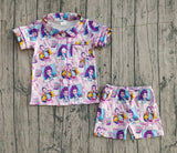 Preorder Samples GSSO2961 Cartoon Bows Purple Girls Shorts Pajamas Set