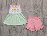 Preorder Samples GSSO2981 Embroidery Strawberry Bows Green Plaid Pink Girls Shorts Set