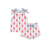 Preorder Samples GSSO3005 Crawfish Bows Blue Red Girls Shorts Set