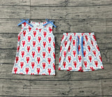 Preorder Samples GSSO3005 Crawfish Bows Blue Red Girls Shorts Set