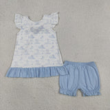 GSSO3061 Dog Cute Sky Blue Bows Baby Bloomer Outfits