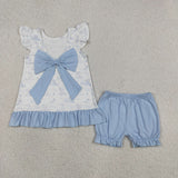 GSSO3061 Dog Cute Sky Blue Bows Baby Bloomer Outfits