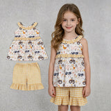 GSSO3071 Farm Cow Chick Animals Plaid Girls Shorts Set