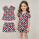 GSSO3075 Cherry Bows Black Plaid Girls Shorts Set