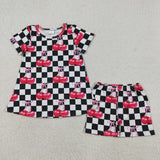 GSSO3075 Cherry Bows Black Plaid Girls Shorts Set