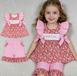 GSSO3131 Embroidery MAMA's Girl Flower Pink Girls Shorts Set