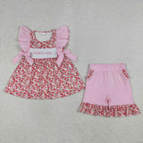 GSSO3131 Embroidery MAMA's Girl Flower Pink Girls Shorts Set